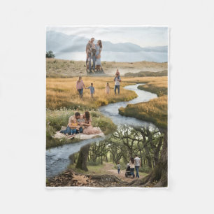 Gezin Wandelt Langs Slingerend Rivierlandschap Fle Fleece Deken