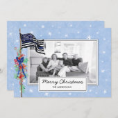 Gezinfoto van Thin Blue Line Flag Holly Feestdagenkaart (Voorkant / Achterkant)