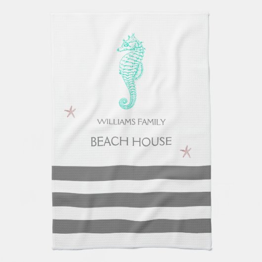 GEZINS BEACH HUUSE SEAHORSE EN STARFISH THEEDOEK (Verticaal)