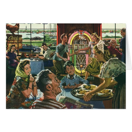  gezins diner in een diner met Jukebox (Voorkant Horizontaal)