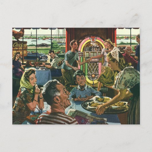 gezins diner in een diner met Jukebox Briefkaart (Voorkant)