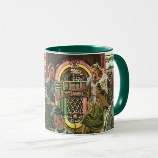 gezins diner in een diner met Jukebox Mok (Voorkant rechts)