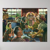 gezins diner in een diner met Jukebox Poster (Voorkant)