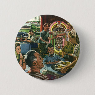  gezins diner in een diner met Jukebox Ronde Button 5,7 Cm