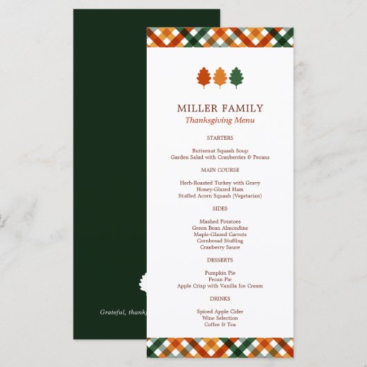 Gezins herfst thanksgiving diner plat menu (Voorkant / Achterkant)