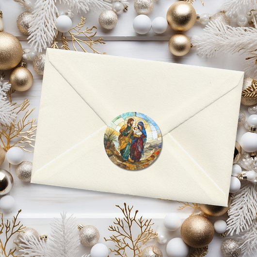 Gezins kerst glas in lood Religieus Ronde Sticker