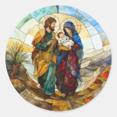 Gezins kerst glas in lood Religieus Ronde Sticker (Voorkant)