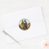 Gezins kerst glas in lood Religieus Ronde Sticker (Envelop)