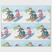 Gezins-skiën winters sneeuwsfeer cadeaupapier (Vlak)