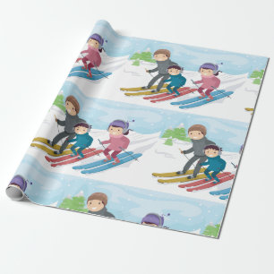 Gezins-skiën winters sneeuwsfeer cadeaupapier