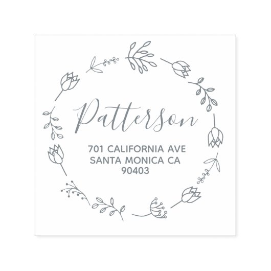 gezinsadres florale doedle wreath zelfinktende stempel (Design)