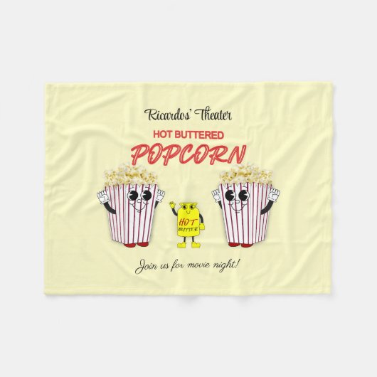 Gezinsbioscoop met warme boterpopcorn fleece deken (Voorkant (Horizontaal))