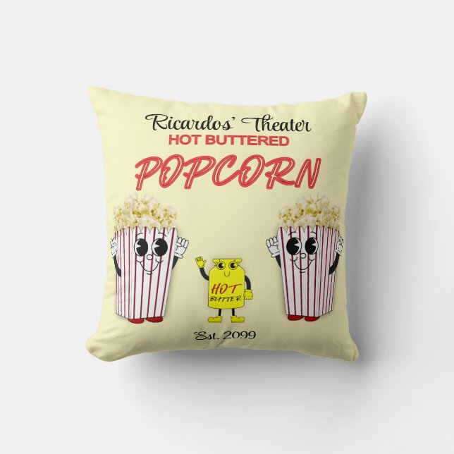 Gezinsbioscoop met warme boterpopcorn kussen (Voorkant)