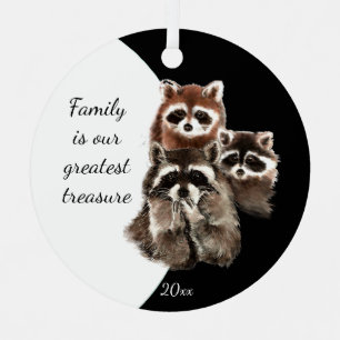 Gezinscitaat Gedateerde Waterverf Raccoon Dier Metalen Ornament
