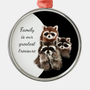 Gezinscitaat Gedateerde Waterverf Raccoon Dier Metalen Ornament