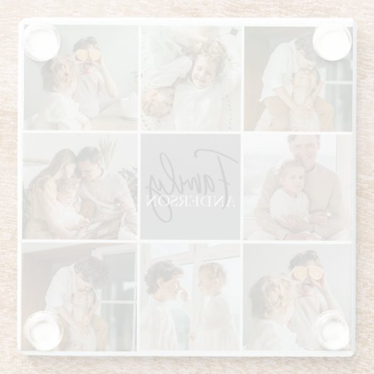 GezinsCollage Foto en persoonlijke grijscadeautjes Glazen Onderzetter (Achterkant)