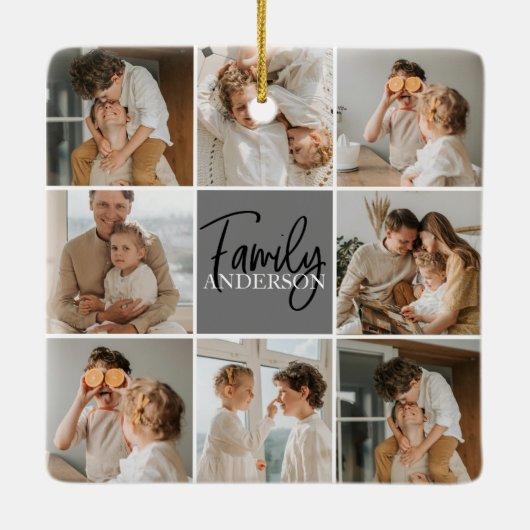 GezinsCollage Foto en persoonlijke grijscadeautjes Keramisch Ornament (Achterkant)