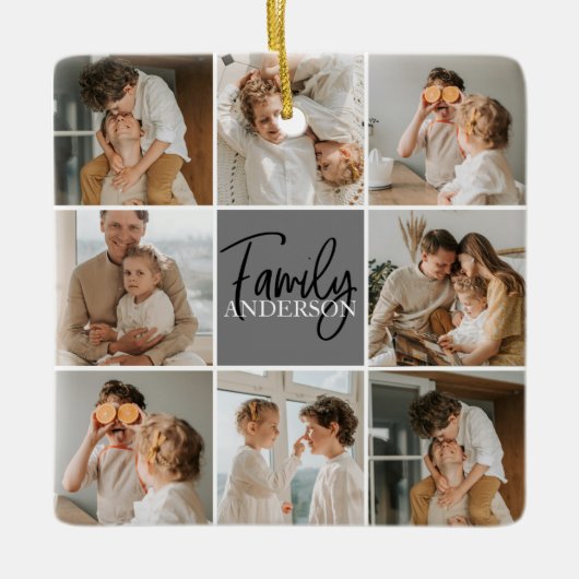GezinsCollage Foto en persoonlijke grijscadeautjes Keramisch Ornament (Voorkant)