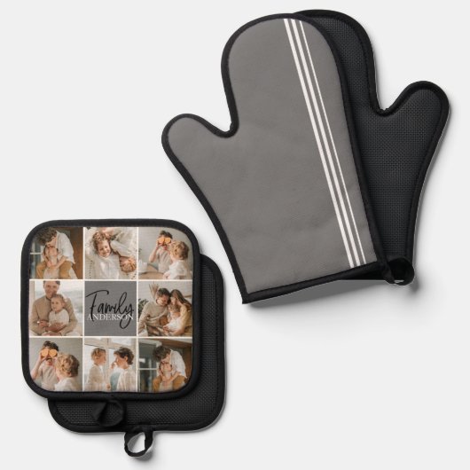GezinsCollage Foto en persoonlijke grijscadeautjes Ovenwant & Pannenlap Set (Voorkant / Achterkant)