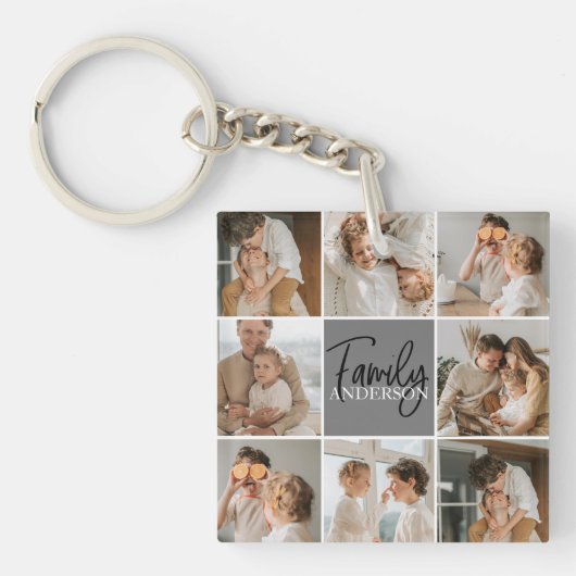 GezinsCollage Foto en persoonlijke grijscadeautjes Sleutelhanger (voorkant)