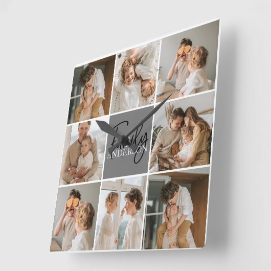 GezinsCollage Foto en persoonlijke grijscadeautjes Vierkante Klok (Hoek)