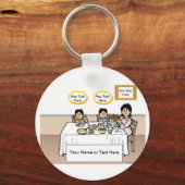 Gezinsdiner, eenmam, 2 jongens Cartoon Sleutelhanger (Voorkant)