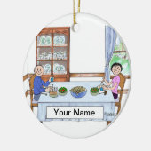 Gezinsdinner, paar - persoonlijke Cartoon Keramisch Ornament (Links)