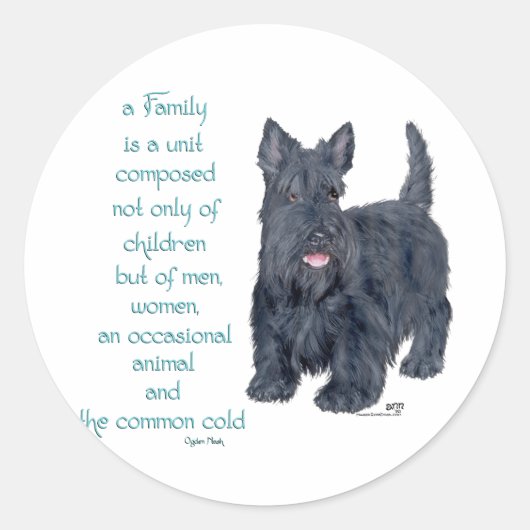 Gezinsdynamiek - Schotse Terrier Wijsheid en Humor Ronde Sticker (Voorkant)