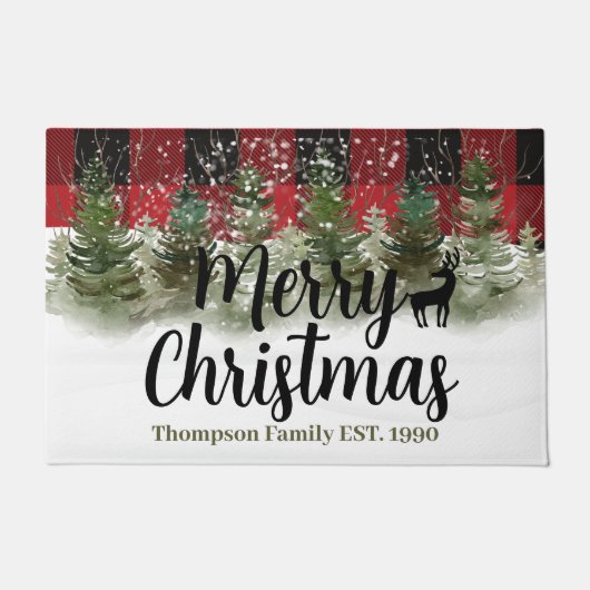 Gezinsfeestief script winterboom Vrolijk kerstfees Deurmat (Voorkant)