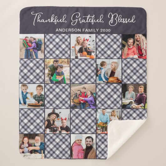 Gezinsfoto Collage Persoonlijk Blauwe Grijze Pset Sherpa Deken (Voorkant)