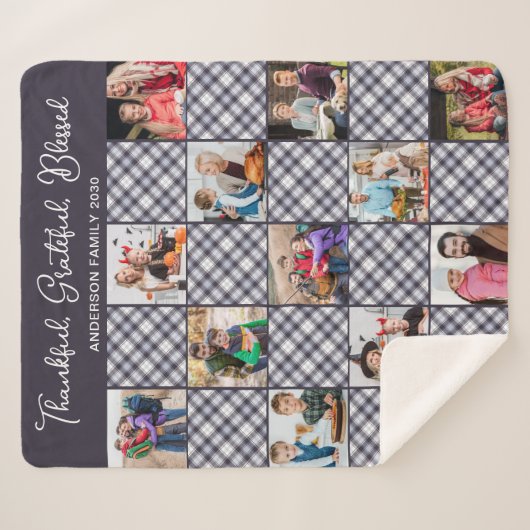 Gezinsfoto Collage Persoonlijk Blauwe Grijze Pset Sherpa Deken (Voorkant (horizontaal))