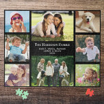 Gezinsfoto Collage Persoonlijk Zwart Legpuzzel<br><div class="desc">Een leuke foto-collage puzzle koepel die je familie jarenlang zal waarderen en genieten. U kunt met acht familiefoto's,  uw familienaam en uw voornamen en het jaar of andere douanetekst in wit tegen een zwarte achtergrond personaliseren.</div>