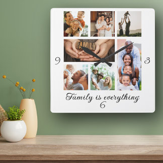 Gezinsfoto collage reünie perfecte cadeau vierkante klok