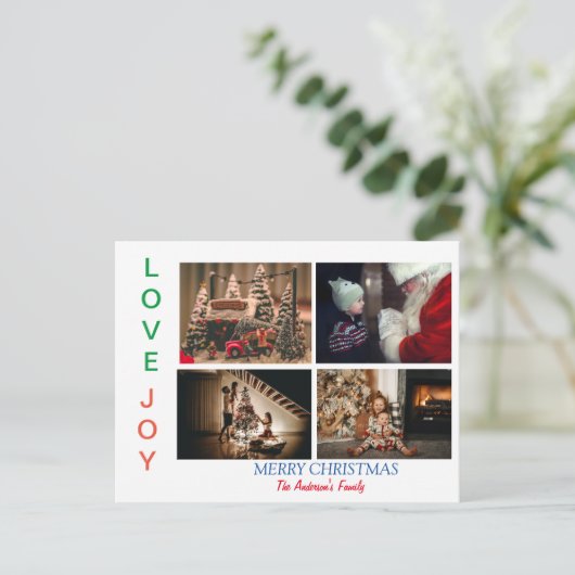 Gezinsfoto Collage Vier Foto's Kerst Briefkaart (Staand voorkant)