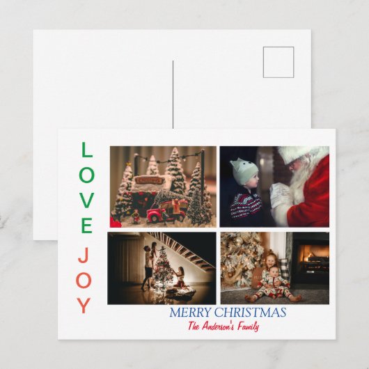Gezinsfoto Collage Vier Foto's Kerst Briefkaart (Voorkant / Achterkant)