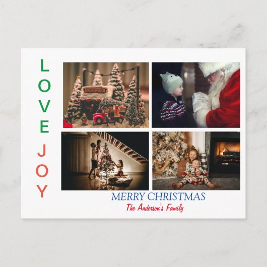 Gezinsfoto Collage Vier Foto's Kerst Briefkaart (Voorkant)