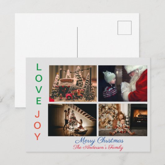 Gezinsfoto Collage Vier Foto's Kerst Briefkaart (Voorkant / Achterkant)