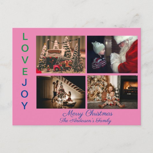 Gezinsfoto Collage Vier Foto's Merry Kerstp Briefkaart (Voorkant)