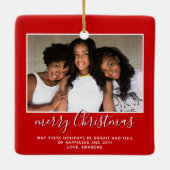 Gezinsfoto Eenvoudig minimalistisch kerstscript Keramisch Ornament (Achterkant)