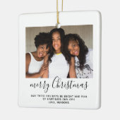 Gezinsfoto Eenvoudig minimalistisch kerstscript Keramisch Ornament (Links)