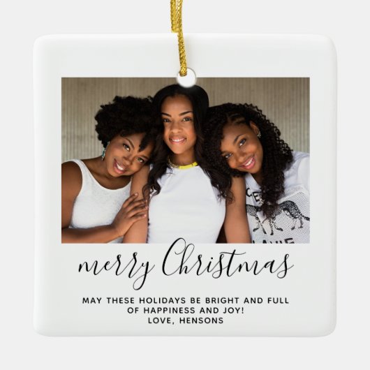 Gezinsfoto Eenvoudig minimalistisch kerstscript Keramisch Ornament (Voorkant)