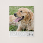Gezinsfoto Gepersonaliseerd Beste hond ooit jigzaa Legpuzzel<br><div class="desc">Creëer een foto met de foto van uw hond en het citaat "Beste hond ooit"met de naam van uw puppy in een elegant manuscriptdoopvont.</div>