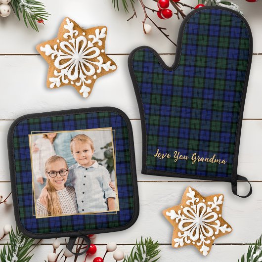Gezinsfoto Gepersonaliseerde Moderne Kerstspelen Ovenwant & Pannenlap Set