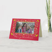 Gezinsfoto kerstmis maîtletoe sterren rood feestdagen kaart (Voorkant)
