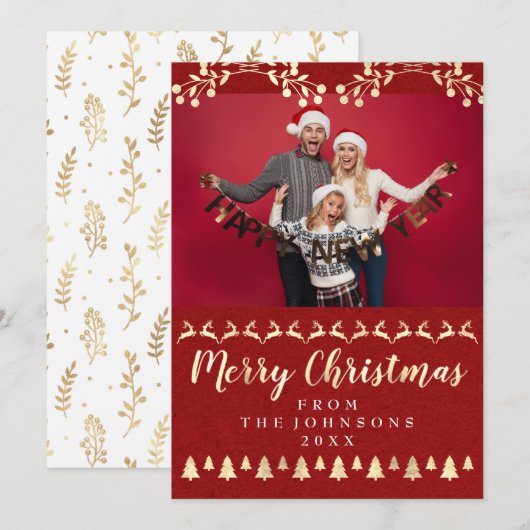 Gezinsfoto Merry Kerstmis Classy Red Feestdagenkaart (Voorkant / Achterkant)