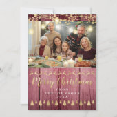 Gezinsfoto Merry Kerstmis Gold Roze Rustic Feestdagenkaart (Voorkant)