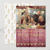 Gezinsfoto Merry Kerstmis Gold Roze Rustic Feestdagenkaart (Voorkant / Achterkant)