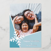 GEZINSFOTO moderne vakantie sneeuwvlok blauw Folie Feestdagenkaart (Voorkant)