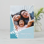 GEZINSFOTO moderne vakantie sneeuwvlok blauw Folie Feestdagenkaart (Staand Voorkant)