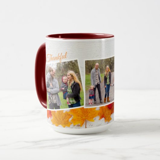 Gezinsfoto: prachtige lederen Thanksgiving Mok (Voorkant links)